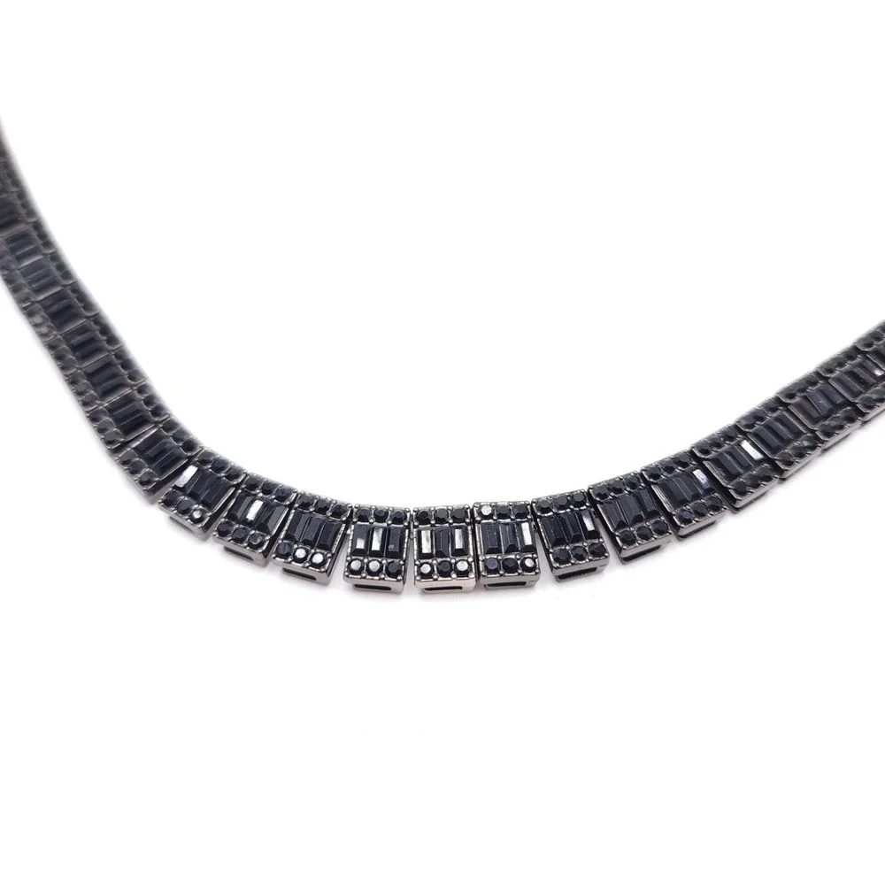 Black Stainless Steel Tennis Necklace Baguette Black CZ Iced Out Chain 24in